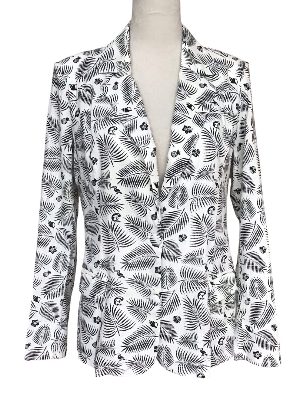 Melrose With Love Boho Tropical White And Black Linen Blend Blazer Small
